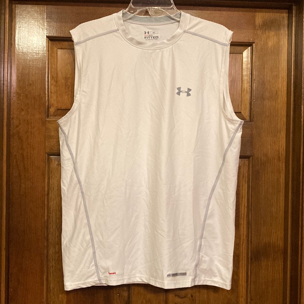 Men’s XL Under Armour Fitted Sleeveless Athletic Shirt - White (ABBA)
